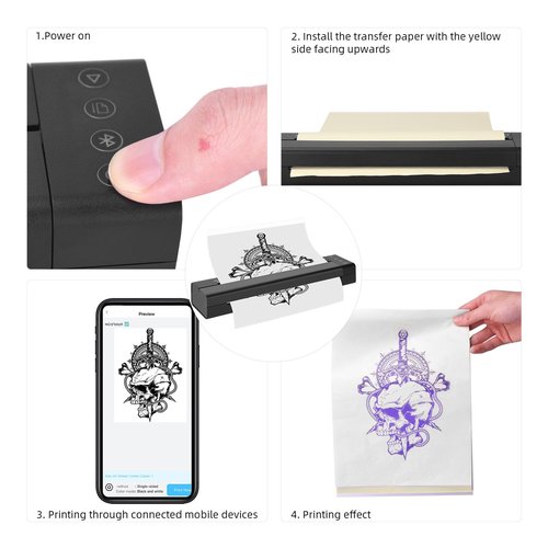 ATOMUS Tattoo Transfer Stencil Printer 113E Cordless Thermal Tattoo Machine Rechargeable USB Bluetooth Thermal Copier with 10pcs Transfer Papers Compatible with Smartphone & PC