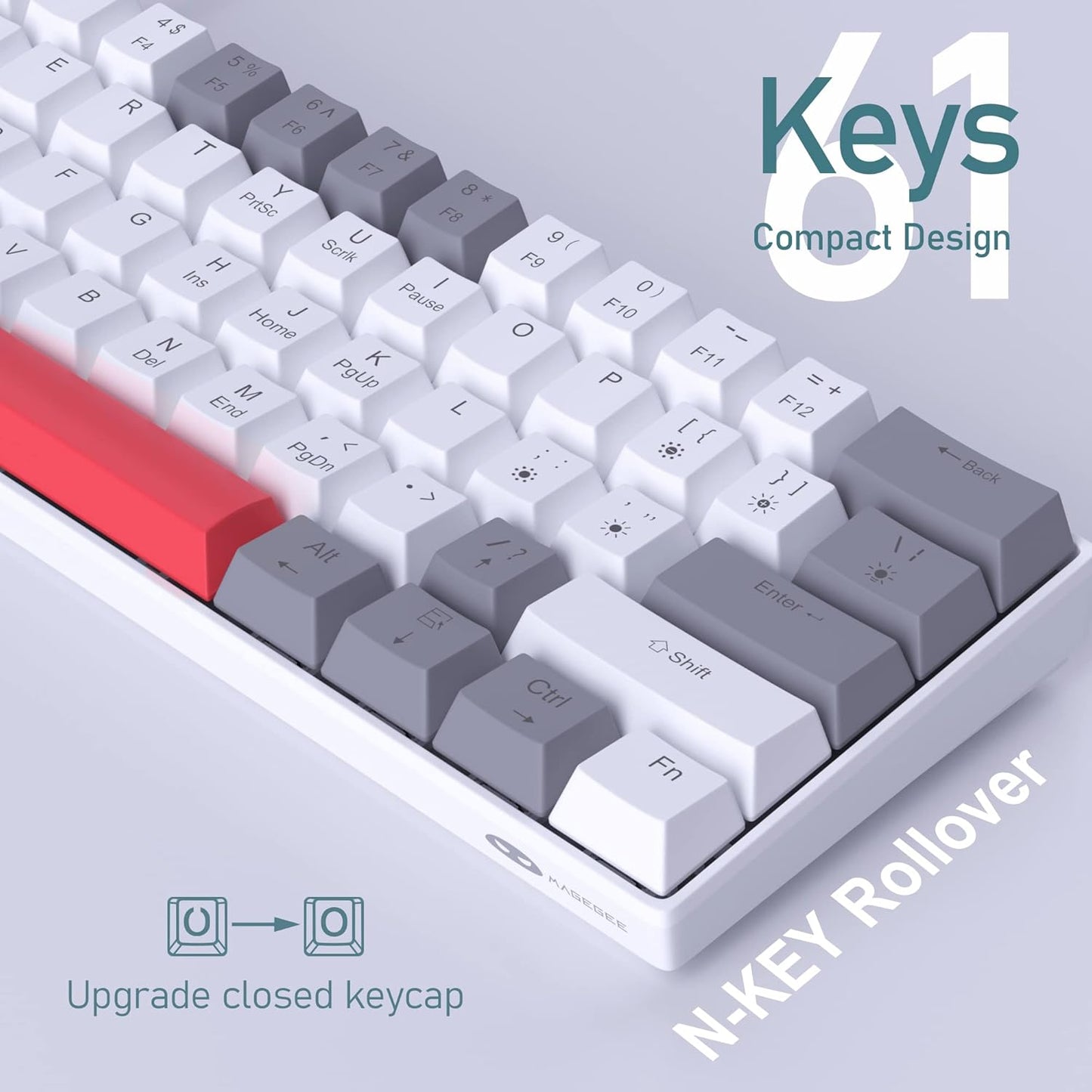 60% Mechanical Gaming Keyboard, White Gaming Keyboard with Red Switches, Detachable Type-C Cable Mini Keyboard with Blue LED Light for/PC/Laptop