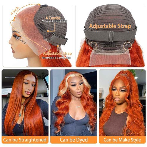 VKVL 26 Inch Ginger Lace Front Wigs Human Hair Pre Plucked 200% Density Hd Lace Front Wig 13x4 Ginger Orange Body Wave Lace Frontal Wigs Human Hair