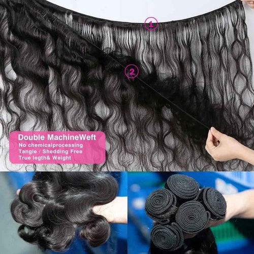 SIIKAP 10A Brazilian Human Hair Bundles Body Wave 3 Bundles with Lace Closure 4x4 Free Part Unprocessed Body Wave Human Hair Bundles with Closure (20 22 24+18) Natural Color