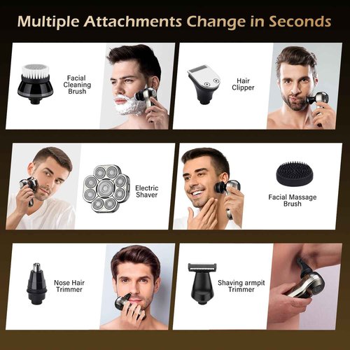 9 Floating Heads Detachable Head Shavers,6 in 1 Electric Razor IPX6 Waterproof for Bald Men, Wet Dry Mens Grooming Kit,LED Display Rechargeable 9D Rotary Shaver Grooming Kit with Type-C Charge