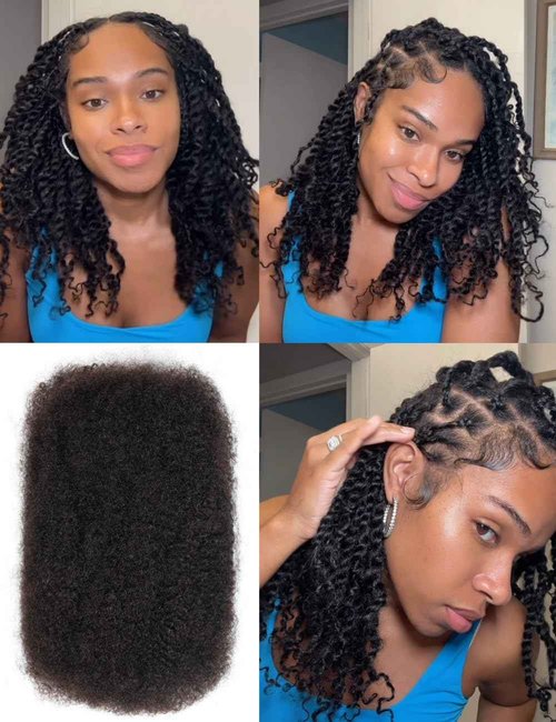 Style Icon 1 Bundle Afro Kinkys Bulk Human Hair (18", Natural Black) - Twist Braids - Curly Extensions - Dreadlocks - Loc Braiding Hair