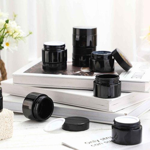 Domensi 100 Pcs 1 oz Glass Jars with Lids Bulk Round Glass Cosmetic Jars for DIY Lip Balm Small Travel Containers with Inner Liner for Lotions Powders Ointments Sample Cream(Black,Black)