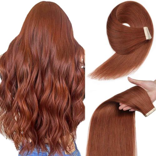 YDDM Tape in Hair Extensions Human Hair Auburn 22 Inch 20pcs 100% Remy Human Hair Straight Invisible Seamless Remy Tape in Hair Extensions for Women(33A#, 22 Inch)