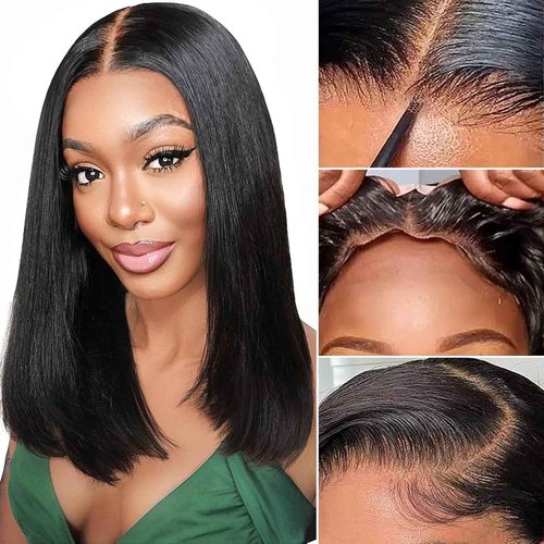 EQ DUOUPA Wear and Go Glueless Wig Bob Wig Human Hair 180% Density HD Lace Closure Human Hair Glueless Wigs for Black Women 5x5 Closure Wigs Pre Plucked 14 Inch