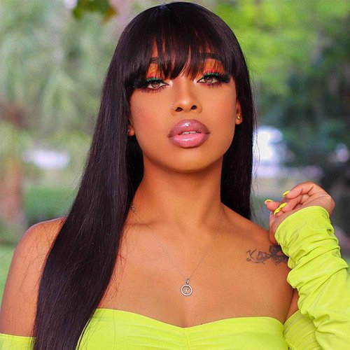 HLSK hair Mechine Made wig human hair natural black body wave 150% density with Pre Plucked Hairline with baby hair grade 10A hair wig (20, Straight wig with Bang)