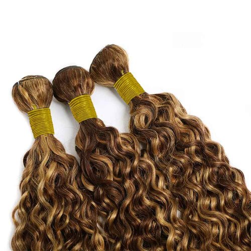 Honey Brown Bundles Human Hair Highlight Curly Bundle P4/27 Human Hair Bundles 18 20 22 Inch Ombre Brown Bundle Brazilian Virgin Remy Hair Extensions 3Pcs/Set Deals