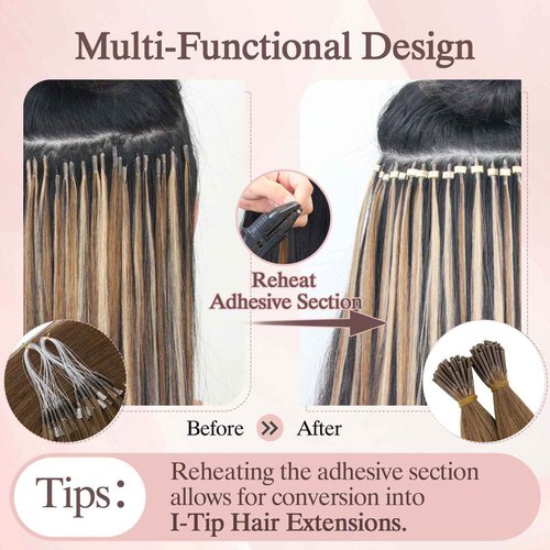 SEGO Pro 50pcs U Tip Hair Extensions Micro Ring Upgraded K Tip Hot Fusion Long Straight Keratin Hair Extensions,20inch Gold Brown mixed Bleach Blonde,50g