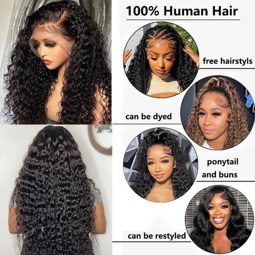 Keseyo Water Wave 13x6 HD Lace Front Wigs Human Hair Pre Plucked 200 Density Deep Part Curly Wig for Women with Baby Hair Water Wave Frontal Wigs Human Hair 24 Inch