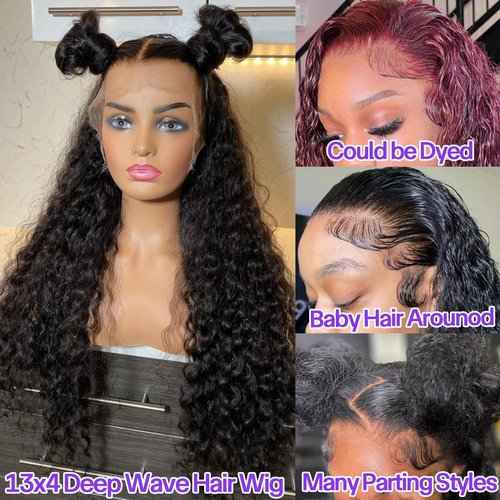 13x4 Deep Wave Lace Front Wigs - Pre Plucked 180 Density - 20 Inch Human Hair Wig