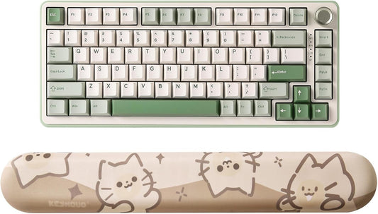 YUNZII B75 PRO Wireless Mechanical Keyboard(Matcha Green, Cocoa Cream V2 Switch) Keyboard Wrist Rest(Cat)