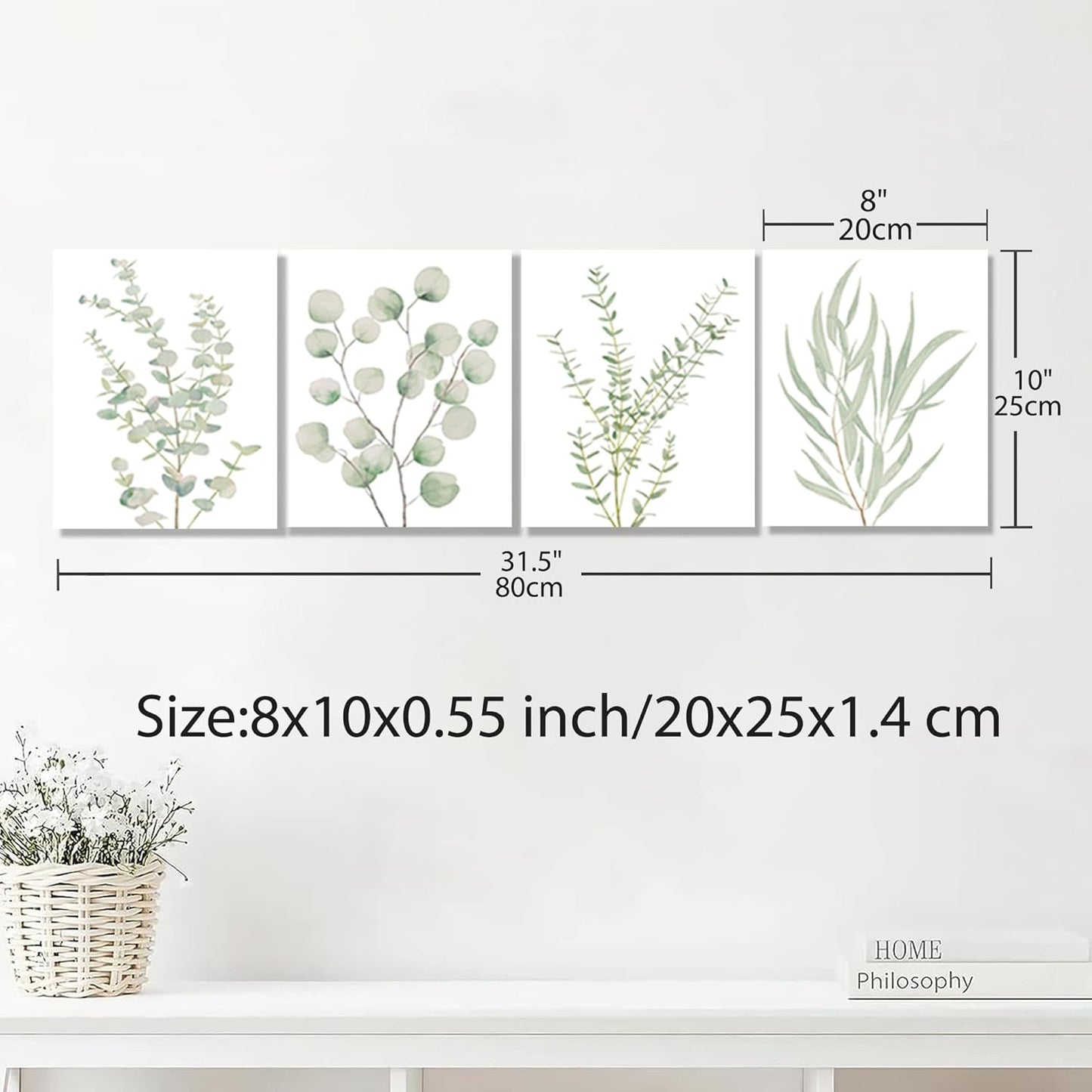 Botanical Plant Canvas Wall Art Set - 4 Framed Prints, 8x10in