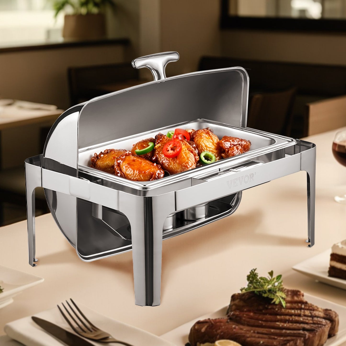 9Qt Stainless Steel Roll Top Chafing Dish Set - Silver