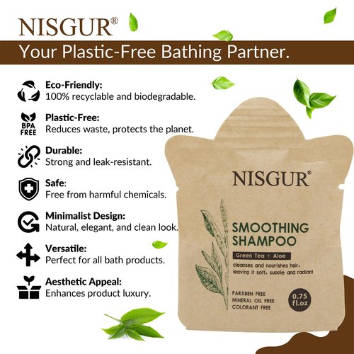 NISGUR Bulk Shampoo 0.75 oz 200 Pack Non Plastic Travel Size Shampoo Paper Pouch