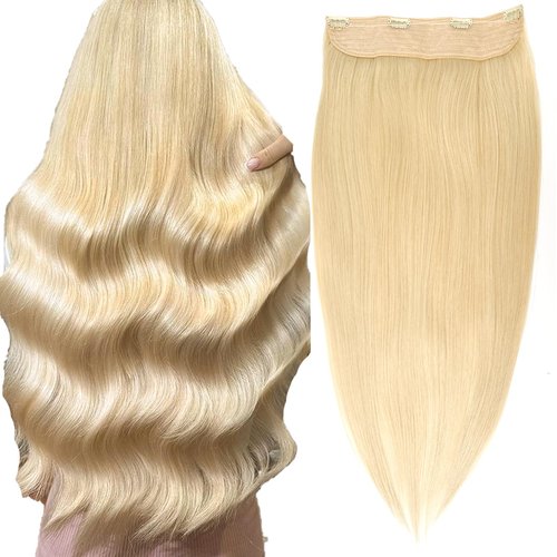 Halo Hair Extensions Real Human Hair - Light Bleach Blonde, Halo Extensions Human Hair 16inch 95g