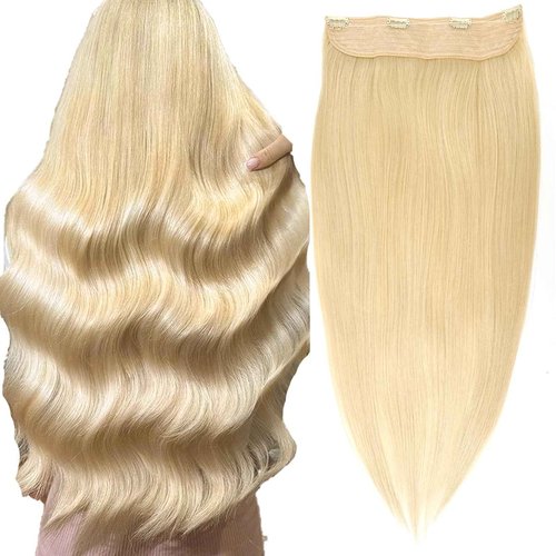 Halo Hair Extensions Real Human Hair - Light Bleach Blonde, Halo Extensions Human Hair 14inch 85g