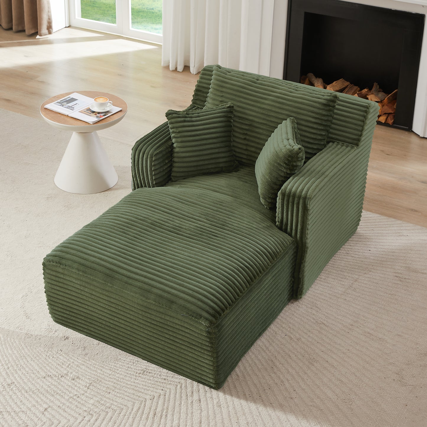 Indoor Single Chaise Sofa, Modern Corduroy Upholstery, No Assembly
