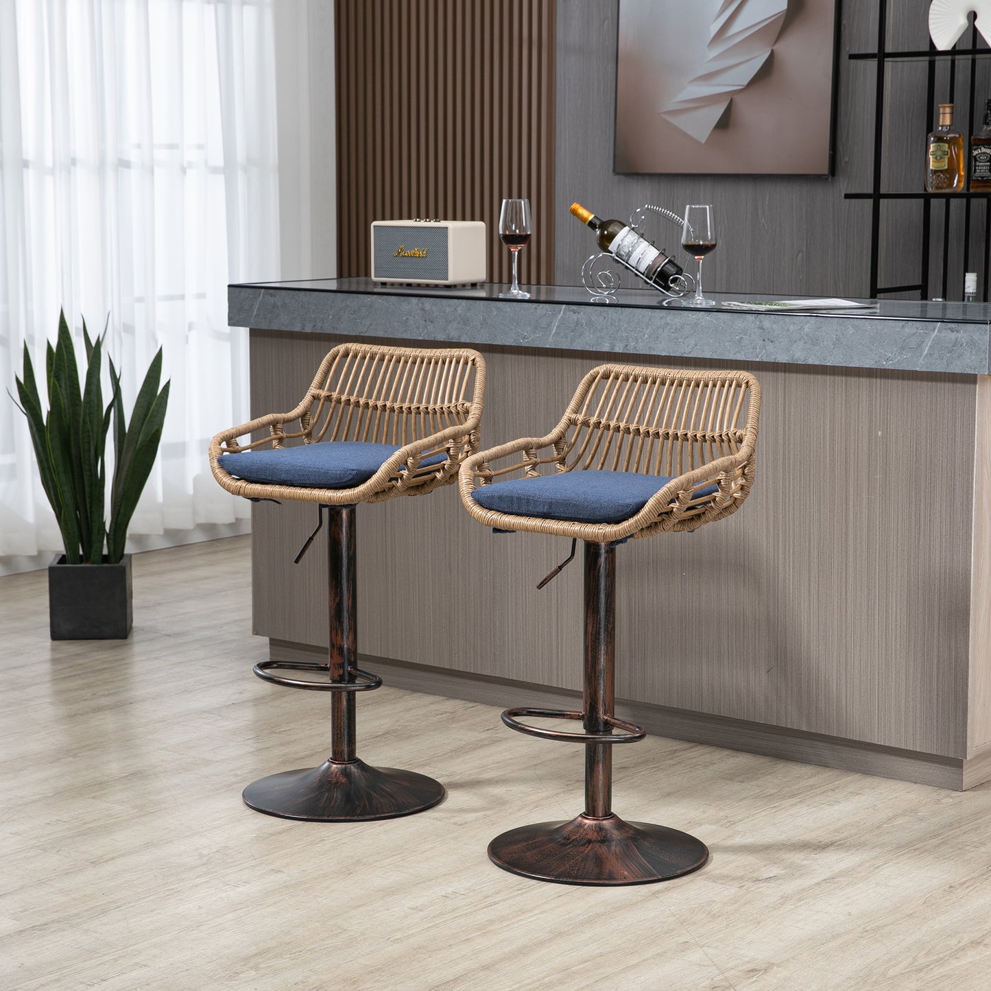 Adjustable Modern Swivel Bar Stools Set of 2 - Blue