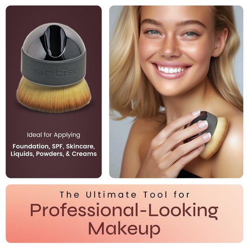 Artis Elite Palm Brush, Mini Palm Brush for Powder Foundation, Self Tanner, Body Makeup, Bronzer & Contour, Ergonomic Dome Shaped Soft CosmeFibre Applicator - Smoke Handle