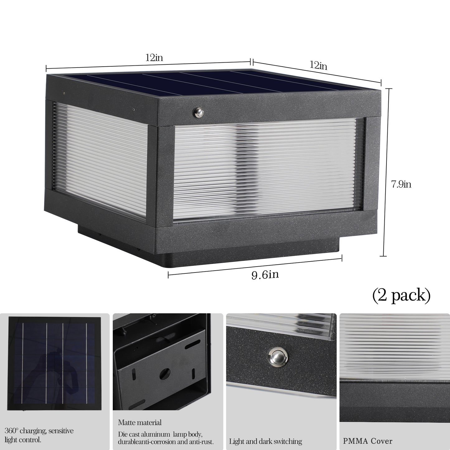 Solar Powered LED Post Cap Light - Modern Outdoor Fence Light