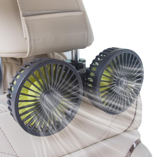 XOOL Car Fans for Backseat - Dual Head USB Cooling Car Fan for Kids, 360° Rotatable Car Rear Headrest Fan, Air Circulation Fan with Adjustable Clip for Vehicles SUV RV Truck