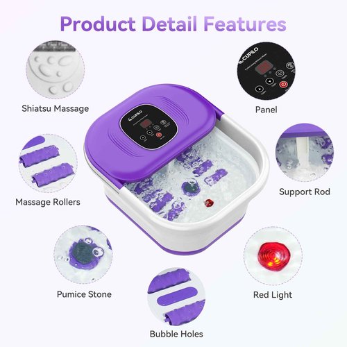 CuPiLo Foot Spa Bath Massager with Heat, Collapsible Foot Massager Spa Soaking Tub with Bubble, Pedicure Foot Spa for Relaxation, Gifts(Purple)