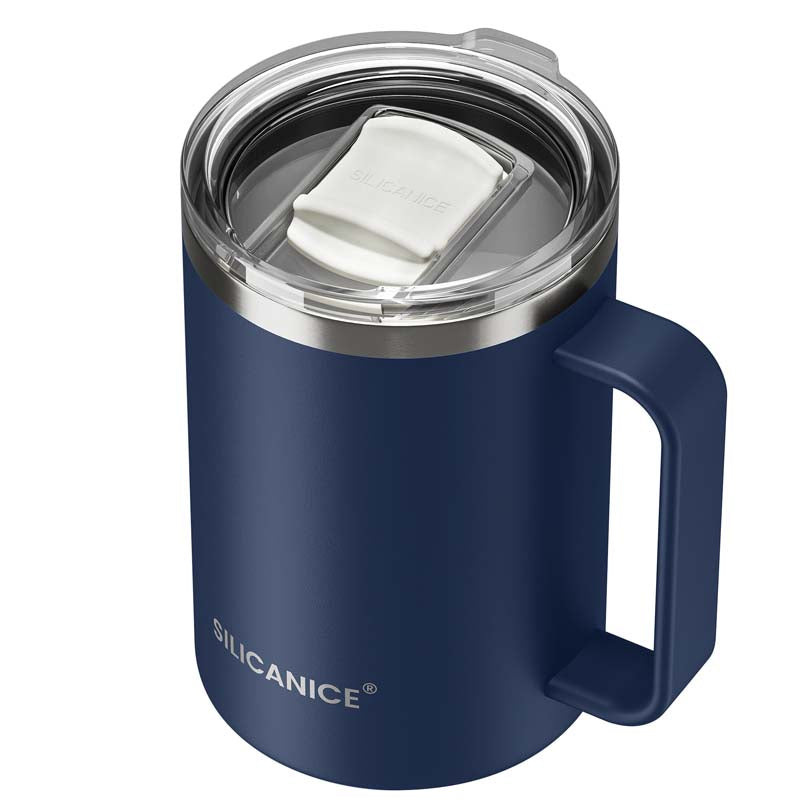 14oz Insulated Coffee Mug with Handle & Detachable Lid - Stainless Steel Travel Tumbler