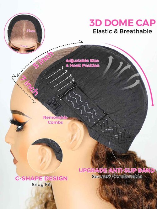BGM GIRL Highlight Glueless Wig Human Hair 7x5 HD Lace Water Wave Wig 4/27 Color 180% Density Pre Plucked Invisible Knots Pre Cut Lace Wear Go Deep Wave Wigs for Women Beginner Friendly 16 Inch