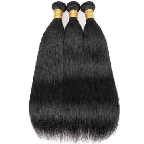 Brazilian Straight Human Hair Bundles Weaves 100% Unprocessed Virgin Straigt Human Hair One Bundles 28Inch Raw Sew in Bundles Deals for Woman Nature Black (100+/-5g)/pc Can be Dyed and Bleached