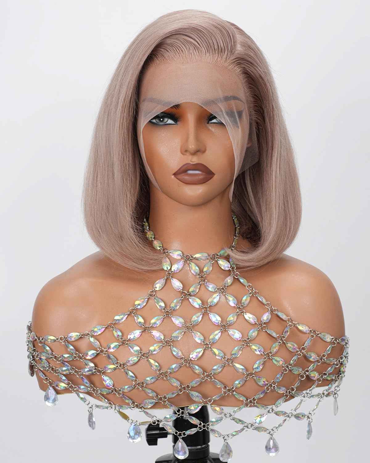 Geomone 10 Inch Ash Blonde Bob Wig Human Hair 180 Density 13x4 HD Lace Fronal Wigs Pre Plucked With Baby Hair Middle Part Ash Blonde Short Straight Colored Bob Wig Natural Look And Beginners Friendly