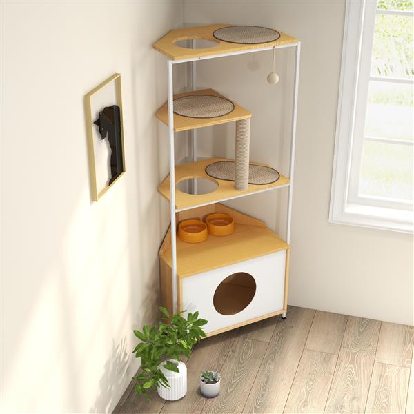 Corner Cat Tower - Multi-Level Cat Tree & Condo for Small Spaces - White