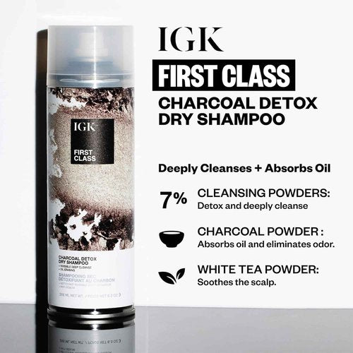 IGK FIRST CLASS Charcoal Detox Dry Shampoo | Volume + Soothes Scalp + Balance Oil | Vegan + Cruelty Free | 6.3 oz (Pack of 2)