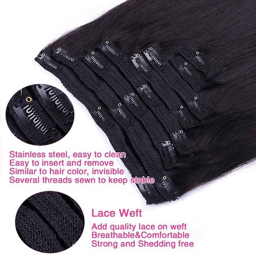 Straight Human Hair Clip in Hair Extensions for Black Women 100% Unprocessed Full Head Brazilian Virgin Hair Natural Black Color,8/Pcs with 18Clips,120 Gram (26inch, Straight hair)
