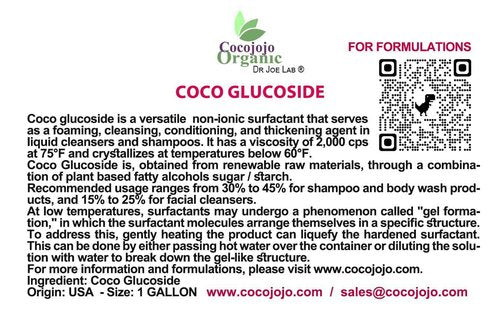 Cocojojo Coco Glucoside Natural Surfactant - Surfactants for Soap Making DIY Shower Gel, Skin Care, Body and Face Wash, Plant Derived, Natural - 1 Gallon (Pack of 1)