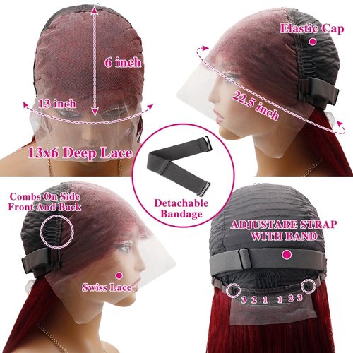 Dosacia 99j Burgundy 13x6 HD Lace Front Wigs Human Hair 22inch Straight Human Hair Wigs HD Lace Frontal Wigs for Black Women 250% Density Glueless Wigs Human Hair Pre Plucked Pre Cut With Baby Hair