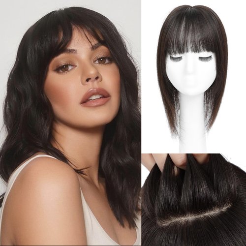 Aimeolyn Hair Toppers for Women Real Human Hair 12inch Hairs Toppers for women With Bangs Skin Scalp Big Base Cover Thinning Loss Top Hairs Wiglets