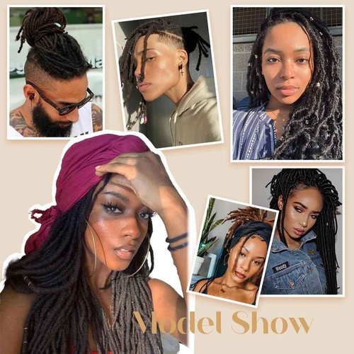Sangtok 18 inch 40 Strands Loc Extensions Human Hair, Real 0.6cm Width Human Hair Dreads Extensions for Man/Women Full Handmade Dreadlocks Can be Dyed(1b)