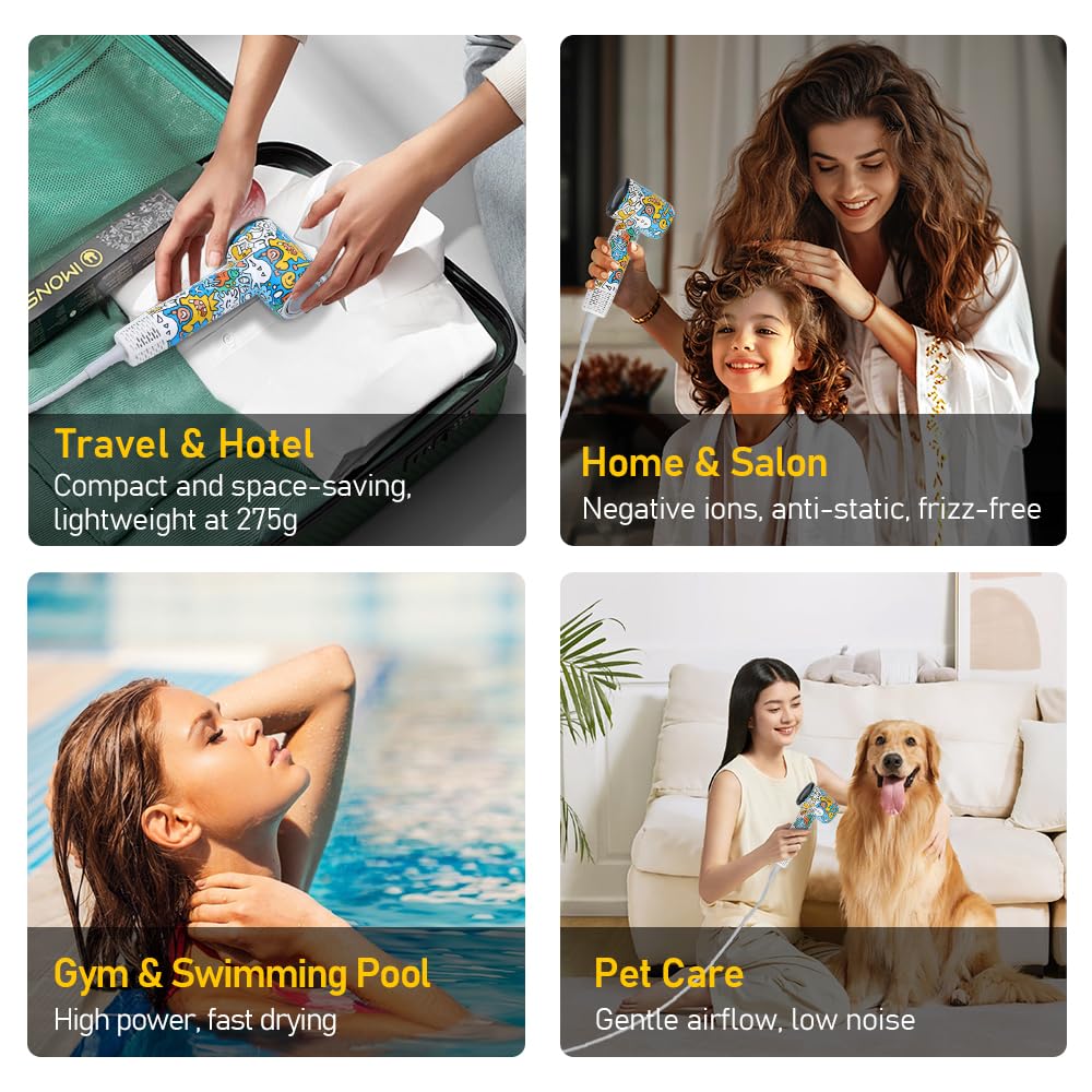 Professional lonic Hair Dryer - 275g Lightweight Travel Blow Dryer with Magnetic Suction Nozzle & Self-Cleaning Reverse Airflow, High-Speed Motor, HD LED Display, 51dB Quiet - Gift for Women/Men