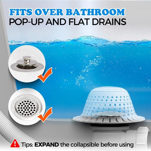zaa Bathtub Drain Hair Catcher, Silicone Collapsible 3 Pack Drain Protector for Pop-Up and Regular Drains of Shower, Bathtub, Tub, Bathroom, Sink, Green Grey Blue