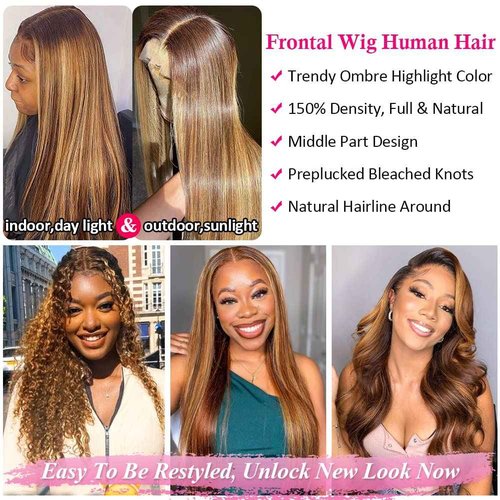 Flady Highlight Ombre Blonde Lace Front Wig Human Hair Pre Plucked #4/30 Colored Glueless Wigs Human Hair180 Density Straight HD Lace Frontal Wigs for Black Women