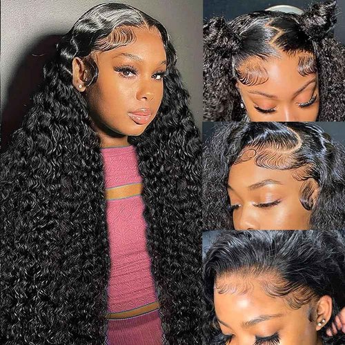 EGOTOI 250% Density Curly HD Transparent Lace Front Wigs Human Hair Deep Wave 13x6 Lace Front Wigs Human Hair 20 Inch Bleached Knots Pre Plucked with Baby Hair for Women 100% Remy Hair Natural Color