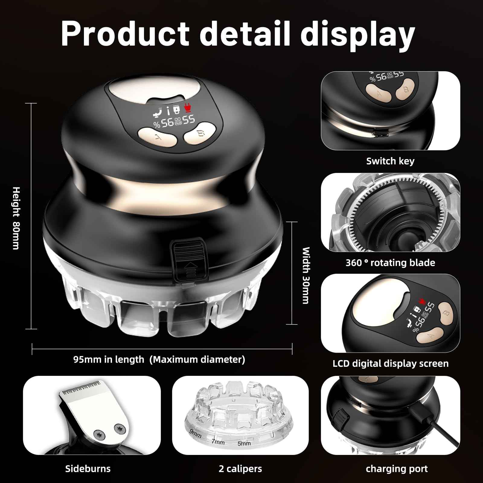 Moricsom Self Haircut Kit for Men – IPX6 Waterproof Rechargeable DIY Cut System Head Trimmer Cutter Machine with Sideburns Tool for Man, Simple Hair Cutting for Males Gradual Short Hair (Black)