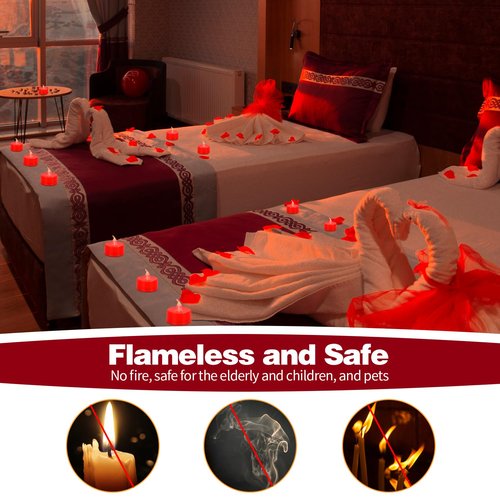 KOABY 12 Pack Red Light Non-Flickering Flameless Tea Lights, Red Base, Last 100H+, Battery Operated Tea Lights for Décor