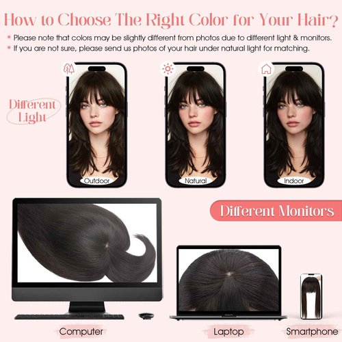 Hairro Mono Hair Toppers with Bangs, 3.4" x 3.4" Mono Base 100% Real Human Hairpieces for Women, 150% Density Clips In Topper for Greyish Thinning Hair, 10 Inch Dark Brown