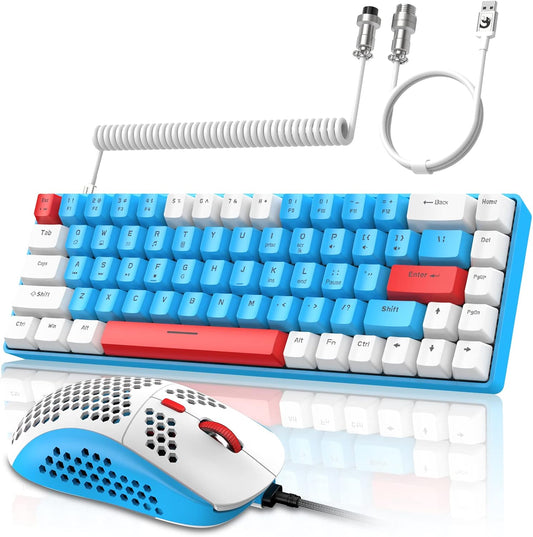 ZIYOU LANG RK-T8PR0 Wired 65% Mechanical Gaming Keyboard and Mouse Combo with RGB Backlit Anti-ghosting TKL Mini 68 Key Coiled C to A Cable Tactile Blue Switch for PS4 PS5 Xbox PC Mac Gamer(Dark Gray)