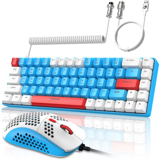 ZIYOU LANG RK-T8PR0 Wired 65% Mechanical Gaming Keyboard and Mouse Combo with RGB LED Backlit Anti-ghosting TKL Mini 68 Key Coiled C to A Cable Tactile Blue Switch for PS4 PS5 Xbox PC Mac Gamer(Blue)