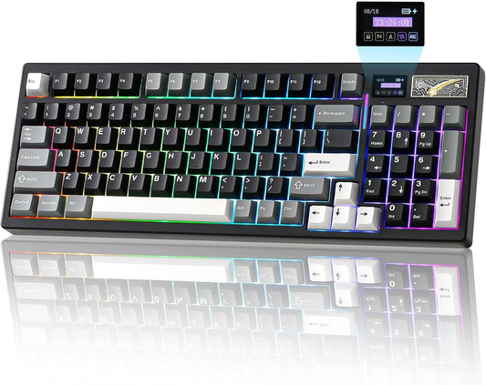 YUNZII IF99 Wireless Mechanical Gaming Keyboard with Smart LCD Display, QMK/VIA Programmable BT/2.4G/USB-C Gasket Mounted Hot Swap RGB 96% Layout for Mac/Win (White, Cocoa Cream V2 Switch)
