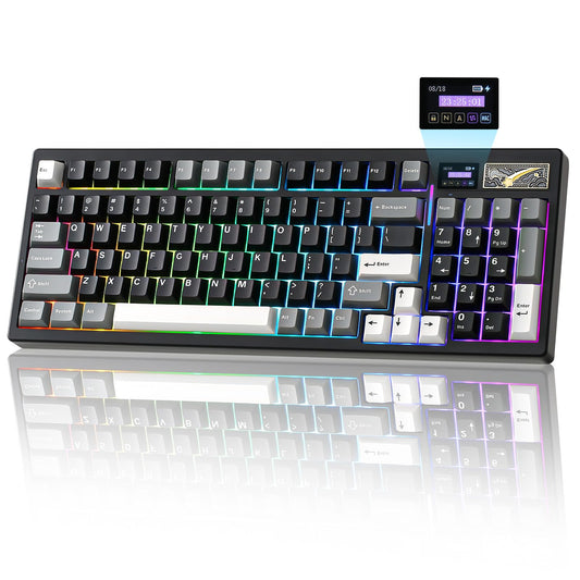 YUNZII IF99 Wireless Mechanical Gaming Keyboard with Smart LCD Display, QMK/VIA Programmable BT/2.4G/USB-C Gasket Mounted Hot Swap RGB 96% Layout for Mac/Win (Black, Gateron Zero Switch)