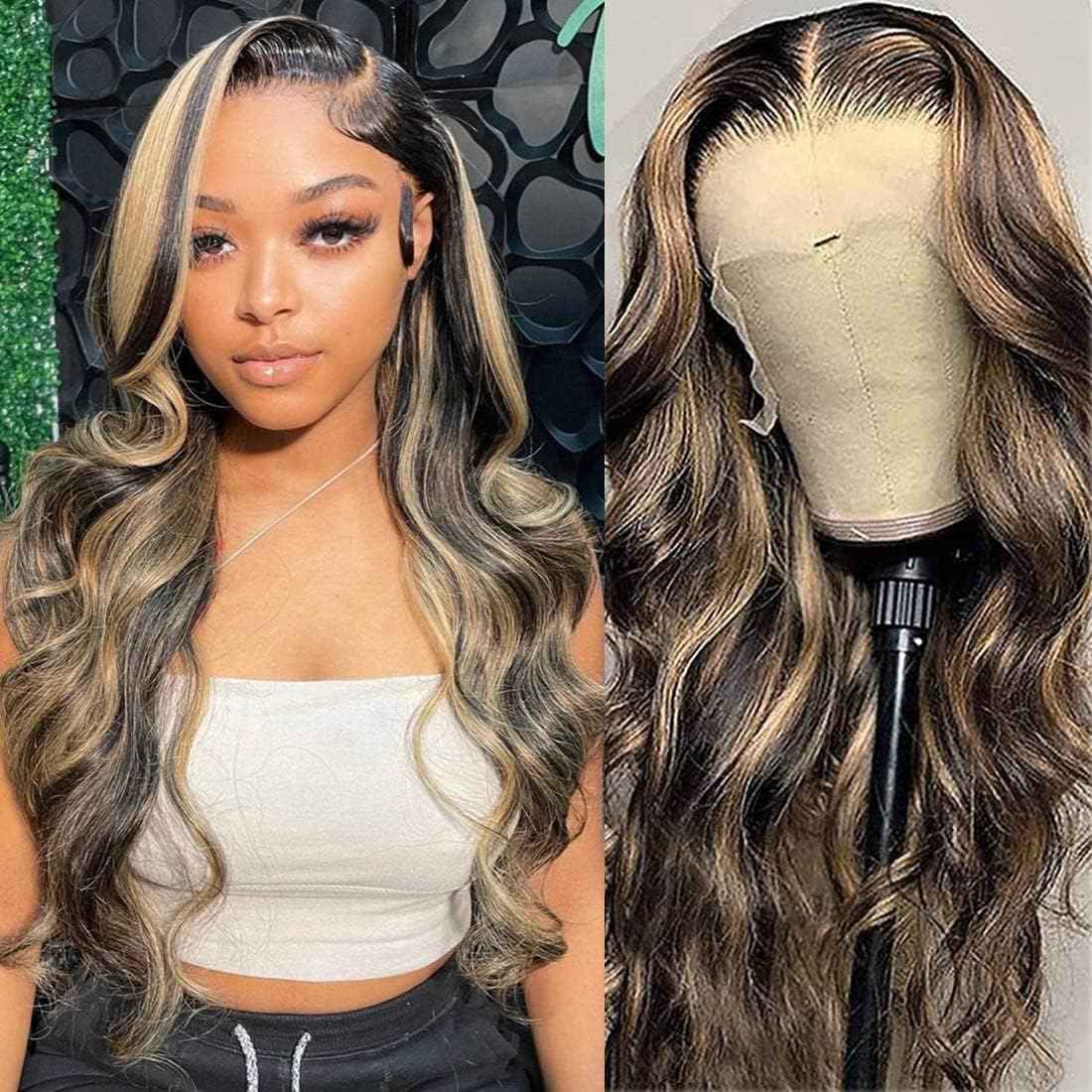 22Inch 1b/27 lace front wig human hair 13x4 200% Density Body Wave Balayage Wig Human Hair HD Transparent Lace Glueless Wig Highlight Colored Wig Pre Plucked HD Lace Frontal Wigs
