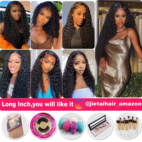 JIETAI 13X4 HD Lace Front Wigs Human Hair Pre Plucked with Baby 180% Density Brazilian Curly Wave for Black Women 9A Glueless frontal Natural Color (26 Inch)